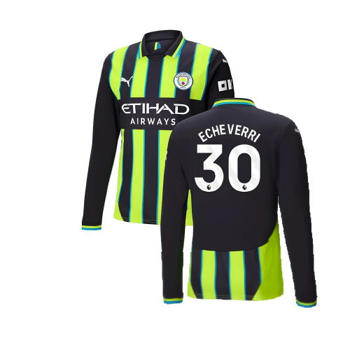 2024-2025 Man City Away Long Sleeve Authentic Shirt (Echeverri 30)
