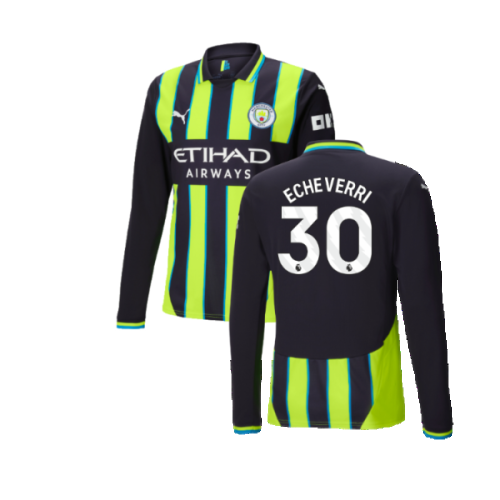 2024-2025 Man City Away Long Sleeve Authentic Shirt (Echeverri 30)