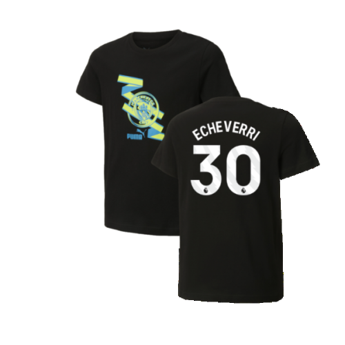 2024-2025 Man City ftblCulture Tee (Black) - Kids (Echeverri 30)