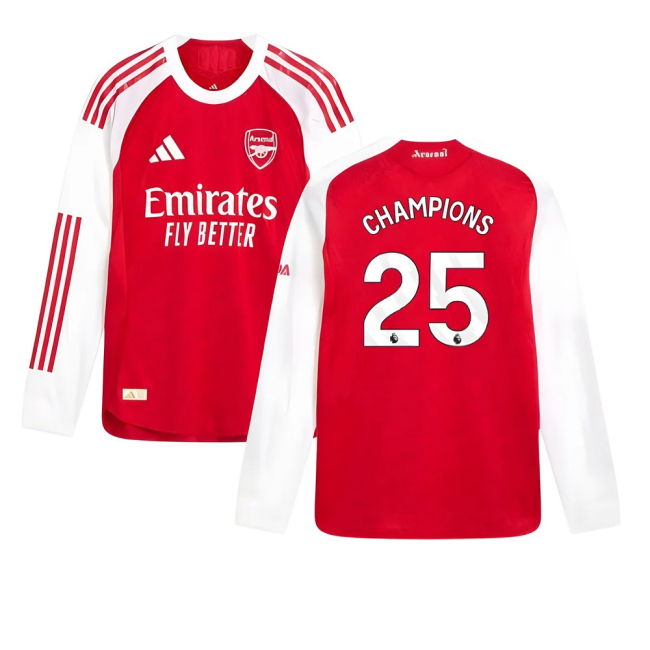 2025-2026 Arsenal Authentic Long Sleeve Home Shirt (Champions 25)