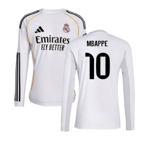 2025-2026 Real Madrid Long Sleeve Home Shirt (Mbappe 10)