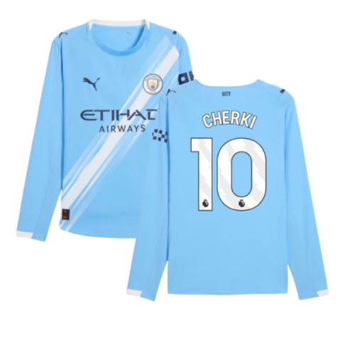 2025-2026 Man City Authentic Long Sleeve Home Shirt (Cherki 10)