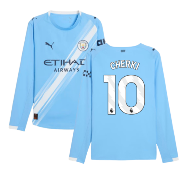 2025-2026 Man City Authentic Long Sleeve Home Shirt (Cherki 10)