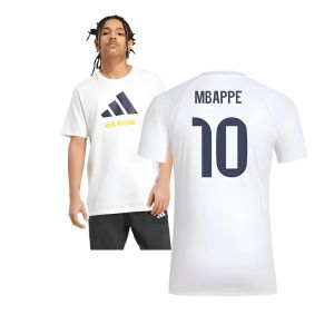 2025-2026 Real Madrid Seasonal Graphic Tee (White) (Mbappe 10)