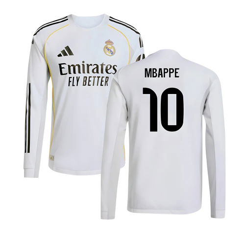 2025-2026 Real Madrid Authentic Long Sleeve Home Shirt (Mbappe 10)
