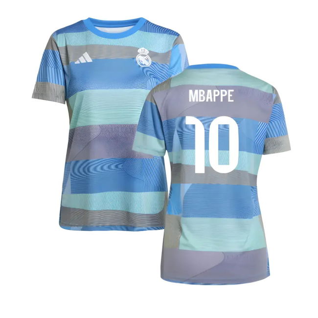 2025-2026 Real Madrid Pre-Match Shirt (Bluebird) - Womens (Mbappe 10)
