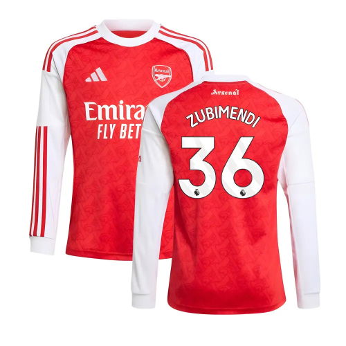 2025-2026 Arsenal Long Sleeve Home Shirt (Kids) (Zubimendi 36)