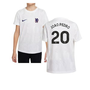 2025-2026 Chelsea Pre-Match Shirt (White) - Kids (Joao Pedro 20)