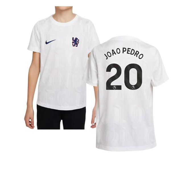 2025-2026 Chelsea Pre-Match Shirt (White) - Kids (Joao Pedro 20)