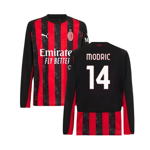 2025-2026 AC Milan Long Sleeve Home Shirt (Modric 14)