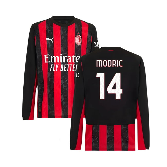 2025-2026 AC Milan Long Sleeve Home Shirt (Modric 14)