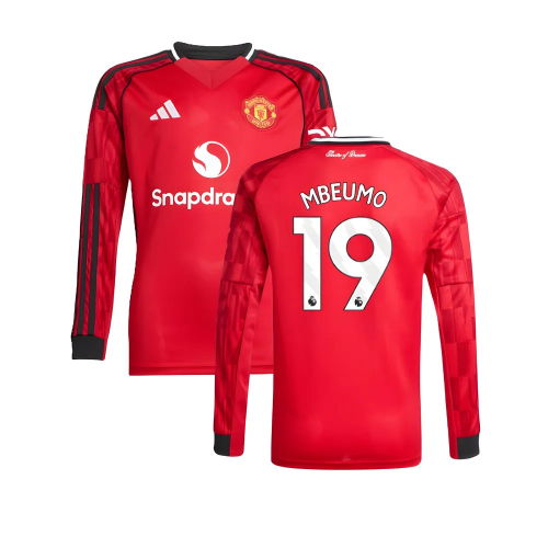 2025-2026 Man Utd Long Sleeve Home Shirt (Kids) (Mbeumo 19)