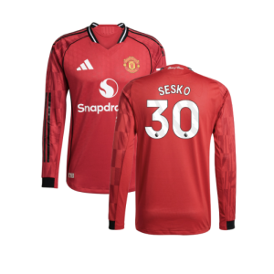 2025-2026 Man Utd Authentic Long Sleeve Home Shirt (Sesko 30)
