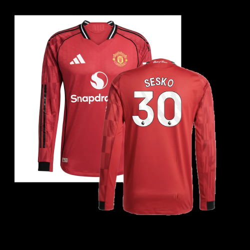 2025-2026 Man Utd Authentic Long Sleeve Home Shirt (Sesko 30)
