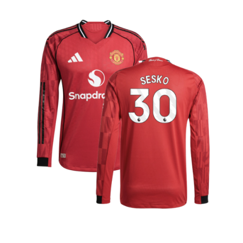 2025-2026 Man Utd Authentic Long Sleeve Home Shirt (Sesko 30)