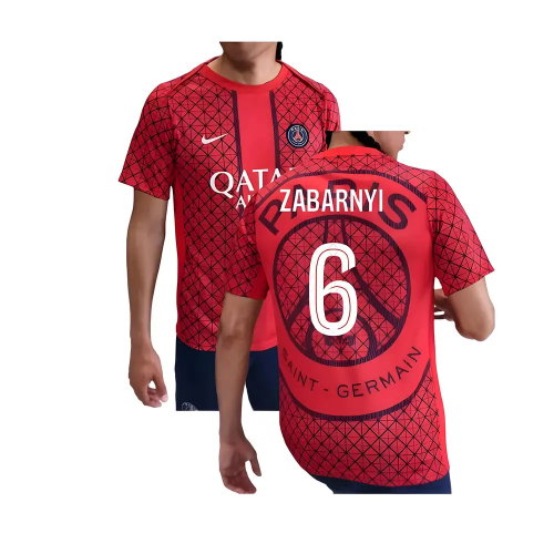2025-2026 PSG Academy Pro Away Pre Match Shirt (Red) (Zabarnyi 6)