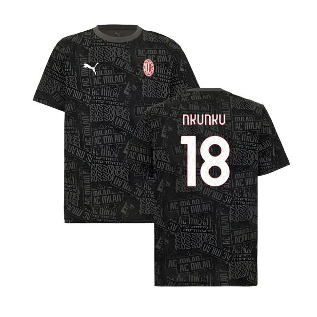 2025-2026 AC Milan ftblCulture Tee AOP (Black) (Nkunku 18)