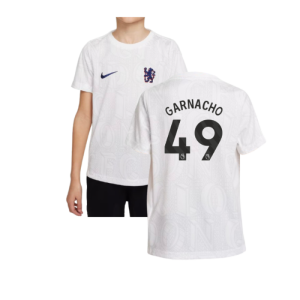 2025-2026 Chelsea Pre-Match Shirt (White) - Kids (Garnacho 49)