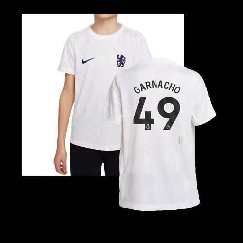 2025-2026 Chelsea Pre-Match Shirt (White) - Kids (Garnacho 49)