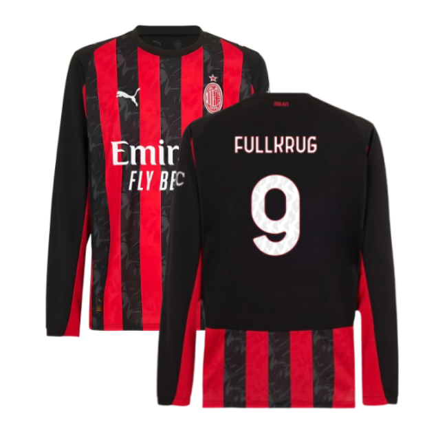 2025-2026 AC Milan Long Sleeve Home Shirt (Fullkrug 9)