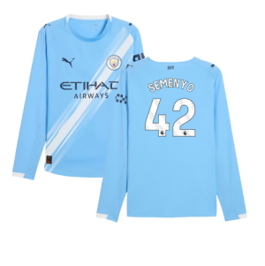 2025-2026 Man City Authentic Long Sleeve Home Shirt (Semenyo 42)