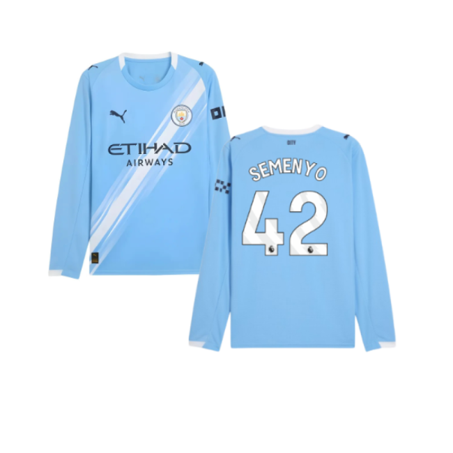 2025-2026 Man City Long Sleeve Home Shirt (Semenyo 42)