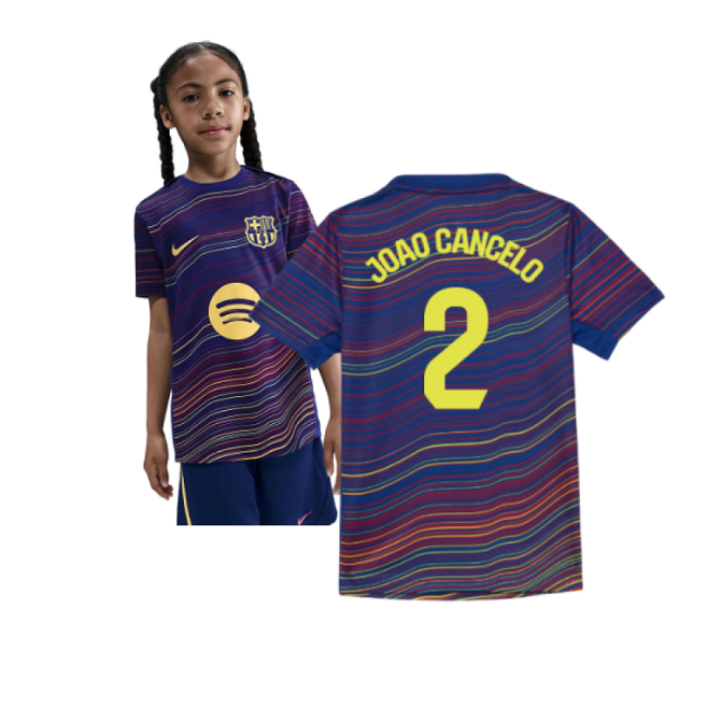 2025-2026 Barcelona Academy Pro Pre Match Shirt (Blue) - Kids (Joao Cancelo 2)
