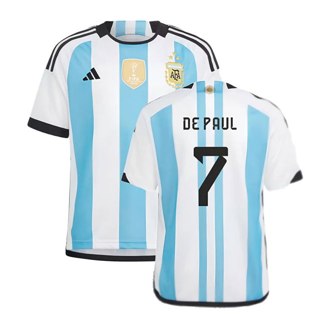 Argentina 2022 World Cup Winners Home Shirt - Kids (DE PAUL 7)
