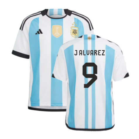 Argentina 2022 World Cup Winners Home Shirt - Kids (J ALVAREZ 9)