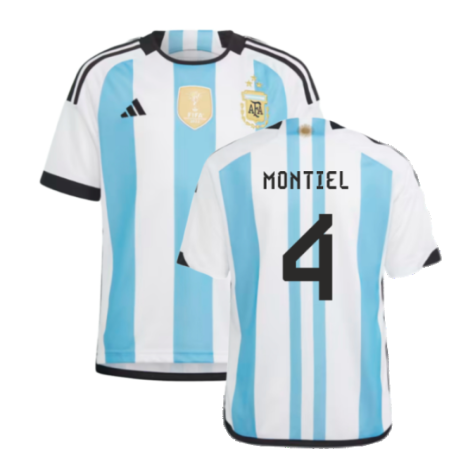 Argentina 2022 World Cup Winners Home Shirt - Kids (MONTIEL 4)