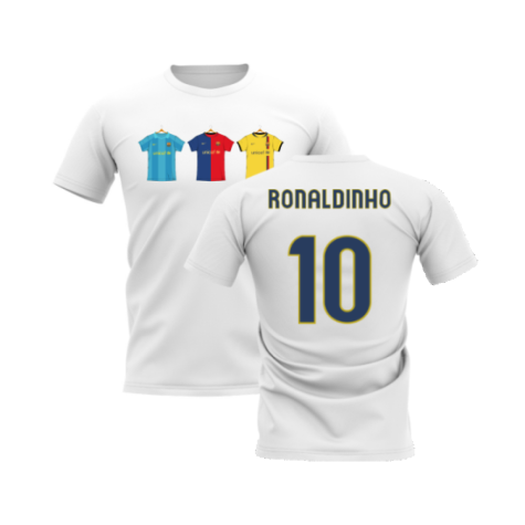 Barcelona 2008-2009 Retro Shirt T-shirt (White) (RONALDINHO 10)