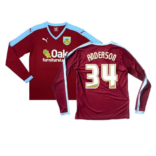 Burnley 2015-16 Long Sleeve Home Shirt ((Excellent) S) (Anderson 34)