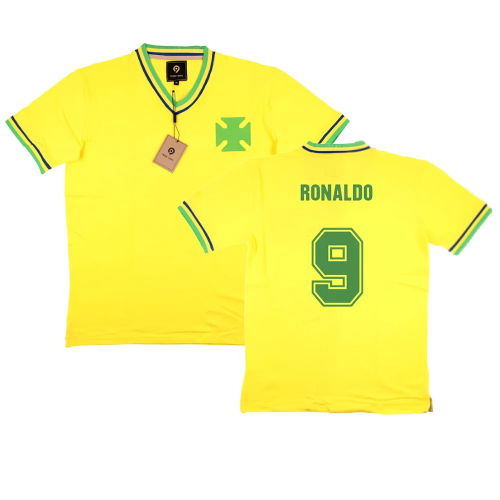 False Nein Brazil Home Football Shirt (RONALDO 9)