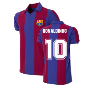 FC Barcelona 1980 - 81 Retro Football Shirt (RONALDINHO 10)