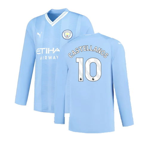 Manchester City 2023-2024 Puma Home Long Sleeved Shirt (S) (Good) (Castellanos 10)