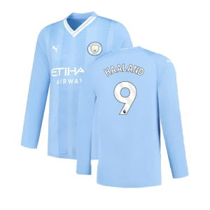 Manchester City 2023-2024 Puma Home Long Sleeved Shirt (S) (Good) (HAALAND 9)