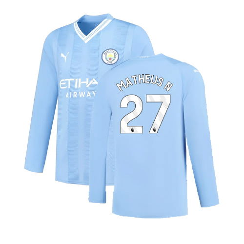 Manchester City 2023-2024 Puma Home Long Sleeved Shirt (S) (Good) (Matheus N 27)
