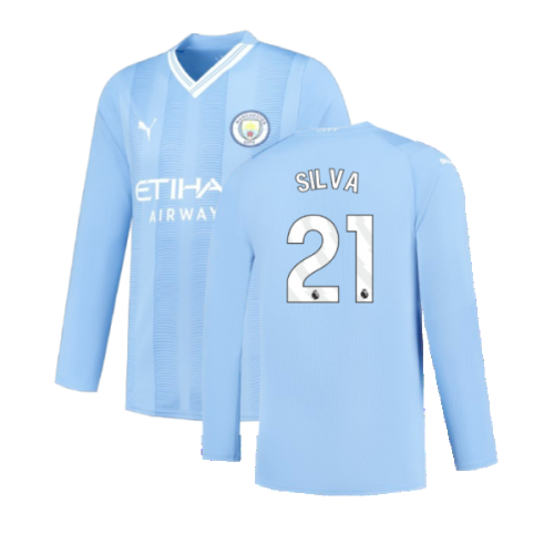 Manchester City 2023-2024 Puma Home Long Sleeved Shirt (S) (Good) (SILVA 21)