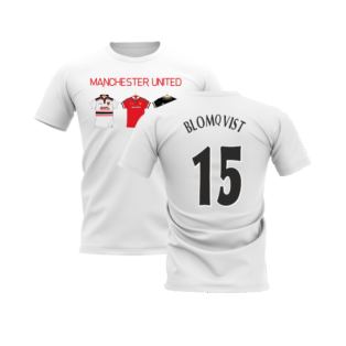 Manchester United 1998-1999 Retro Shirt T-shirt - Text (White) (Blomqvist 15)