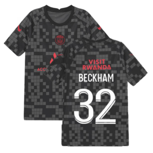PSG 2021-2022 Pre-Match Training Shirt (Black) - Kids (BECKHAM 32)