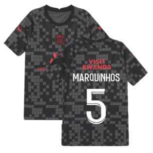 PSG 2021-2022 Pre-Match Training Shirt (Black) - Kids (MARQUINHOS 5)