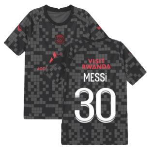PSG 2021-2022 Pre-Match Training Shirt (Black) - Kids (MESSI 30)
