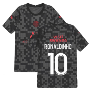 PSG 2021-2022 Pre-Match Training Shirt (Black) - Kids (RONALDINHO 10)