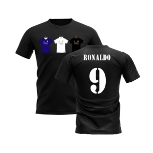 Real Madrid 2002-2003 Retro Shirt T-shirt (Black) (Ronaldo 9)