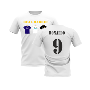 Real Madrid 2002-2003 Retro Shirt T-shirt - Text (White) (Ronaldo 9)