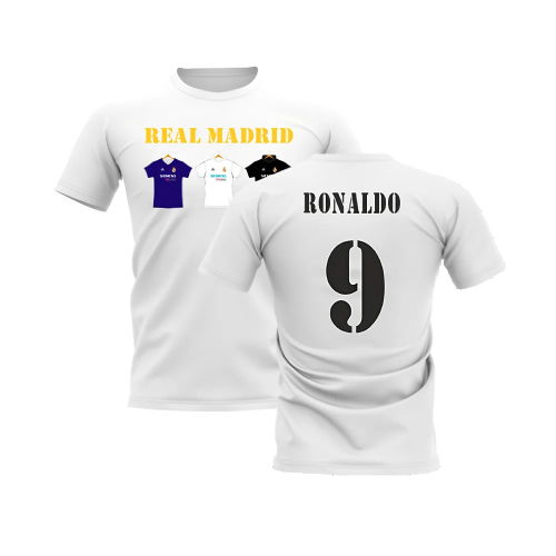 Real Madrid 2002-2003 Retro Shirt T-shirt - Text (White) (Ronaldo 9)