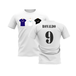 Real Madrid 2002-2003 Retro Shirt T-shirt (White) (Ronaldo 9)
