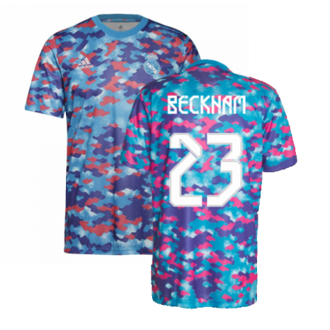 Real Madrid 2021-2022 Pre-Match Training Shirt (Pink) (BECKHAM 23)