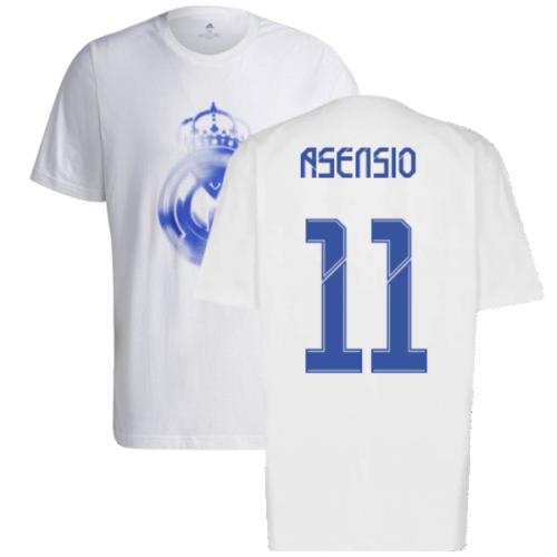 Real Madrid 2021-2022 Training Tee (White-Blue) (ASENSIO 11)  Real Madrid 2021-2022 Training Tee (White-Blue) (ASENSIO 11)