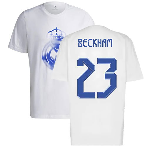 Real Madrid 2021-2022 Training Tee (White-Blue) (BECKHAM 23) Real Madrid 2021-2022 Training Tee (White-Blue) (BECKHAM 23)